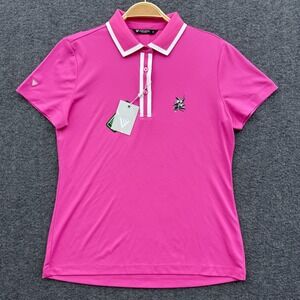 Levelwear Polo Shirt Womens Small Pink White Laurel Valley Golf Club Top‎ NWT